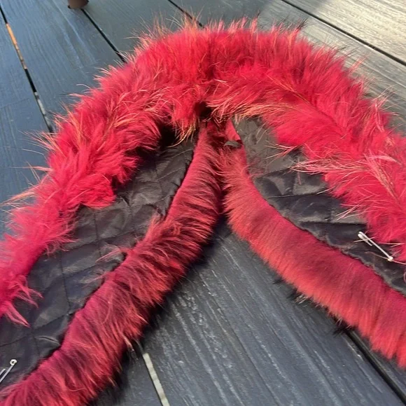 Red Fuchsia Fur Shawl Stole Collar Vest Festival Burning Man Victorian Steampunk - Picture 7 of 7